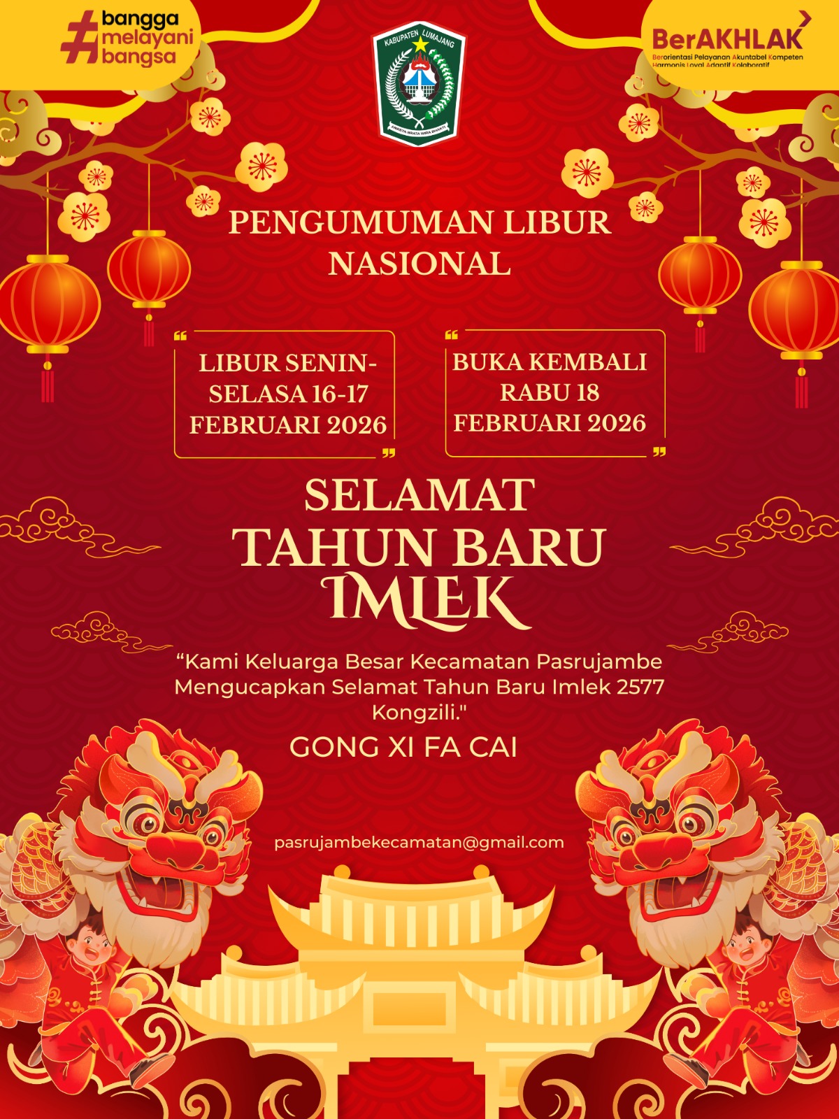 Pengumuman Libur Nasional Tahun Baru Imlek 2577 Kongzili