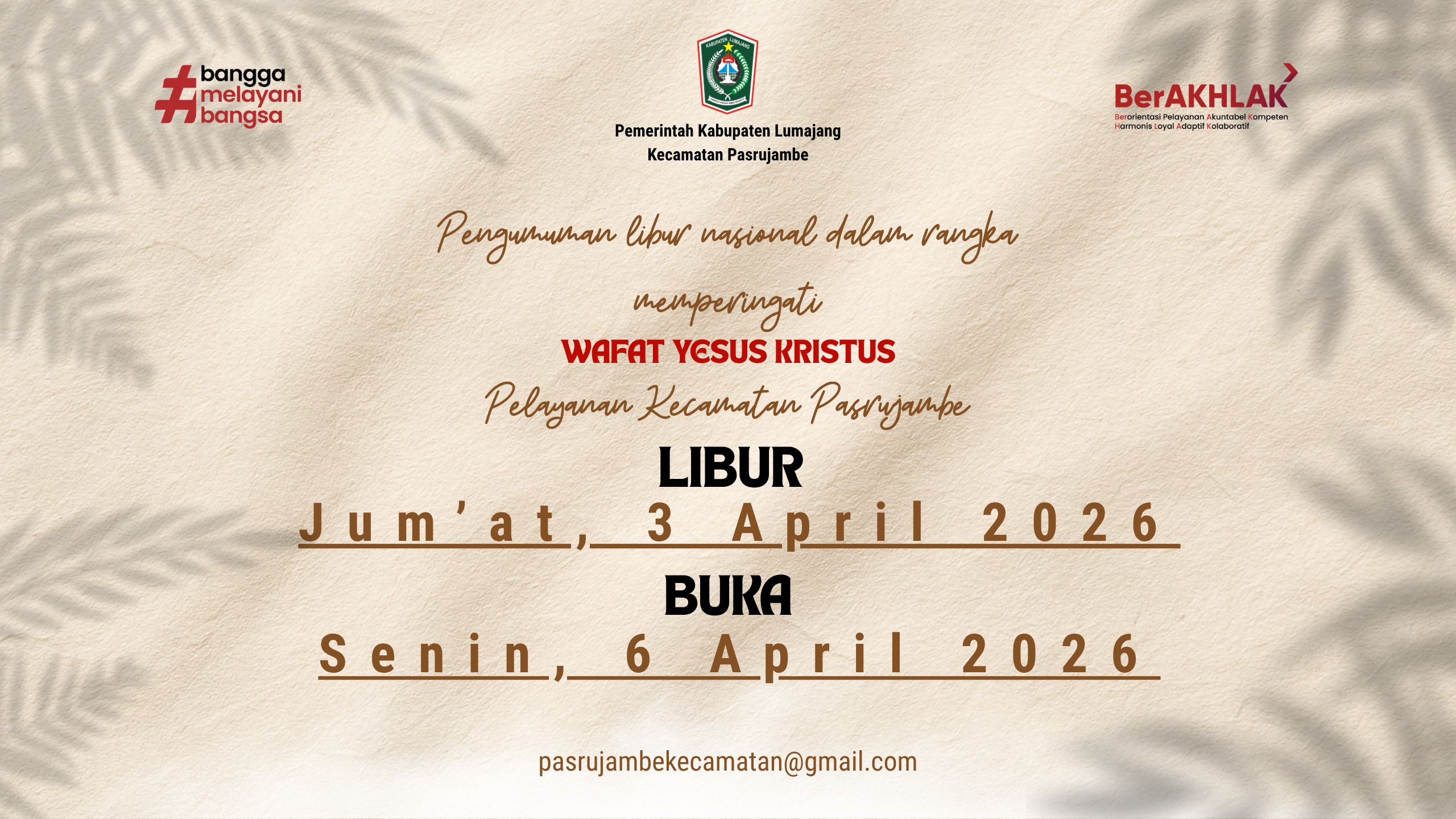 Pengumuman Libur Nasional dalam Rangka Memperingati Wafat Yesus Kristus 