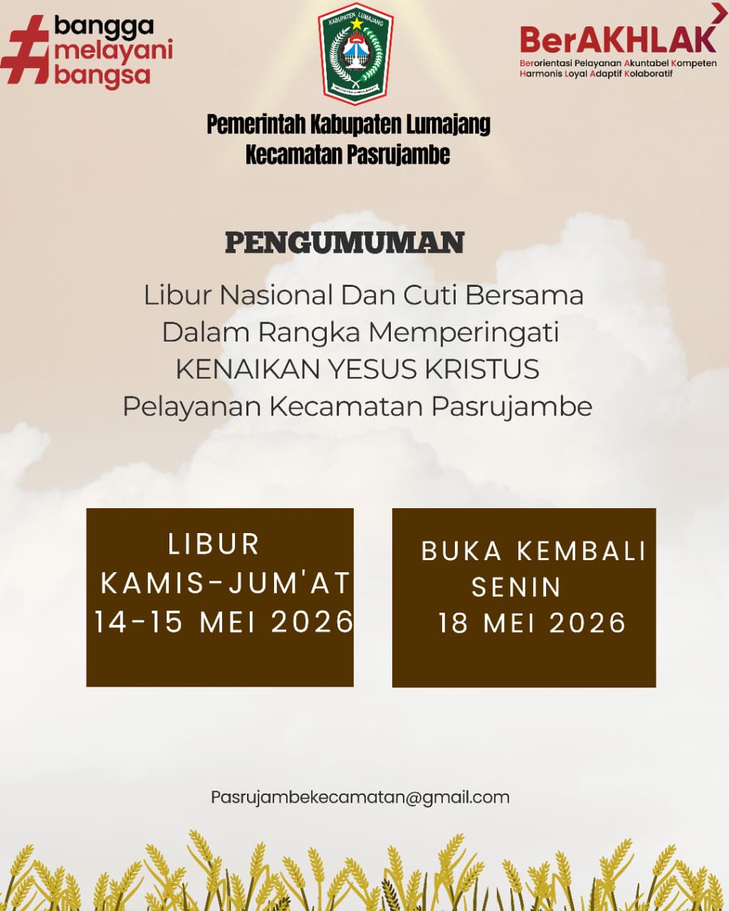 Pengumuman Libur Nasional dan Cuti Bersama Memperingati Kenaikan Yesus Kristus 