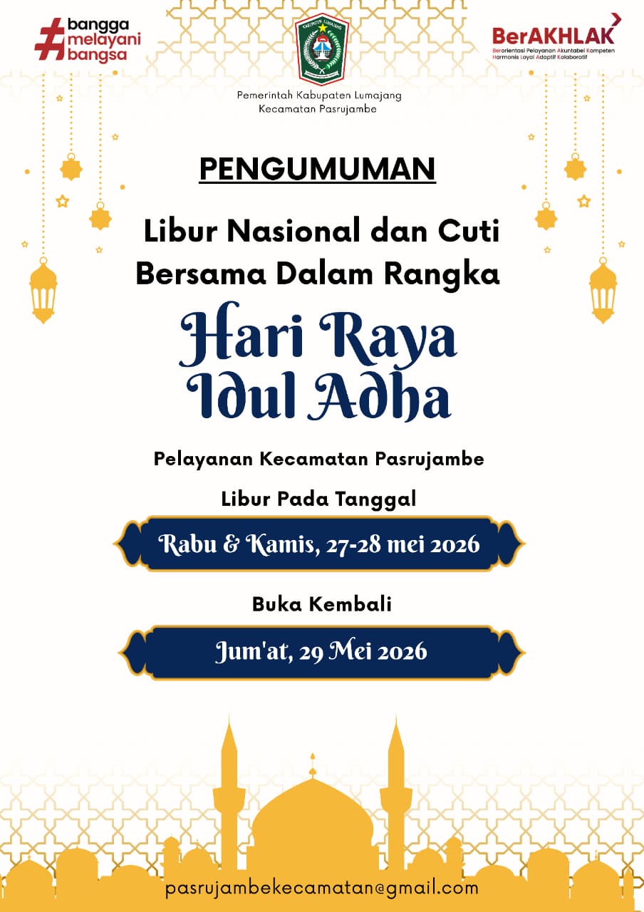 Pengumuman Libur Nasional dan Cuti Bersama Dalam Rangka Hari Raya Idul Adha 