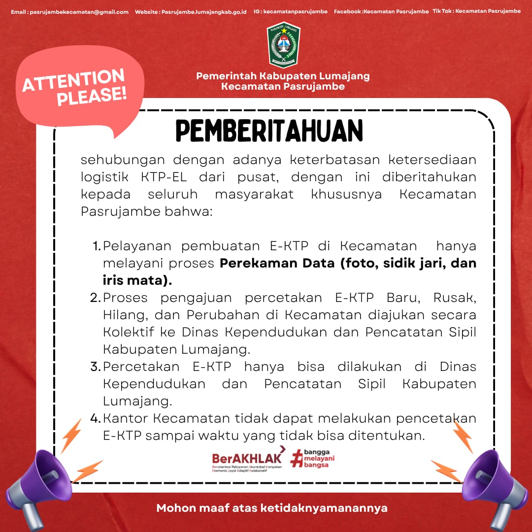 Pemberitahuan Pelayanan Kecamatan Pasrujambe